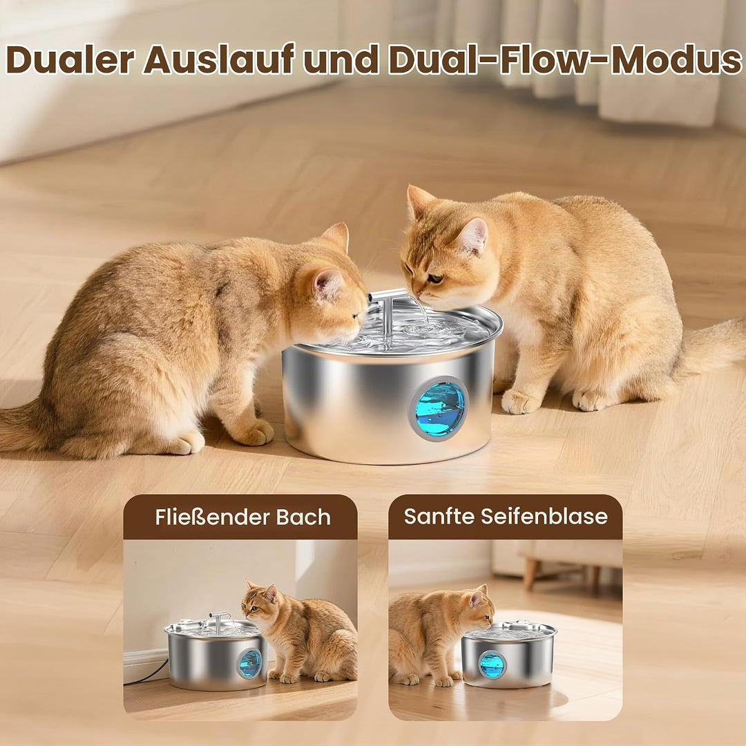 Katzenbrunnen Edelstahl Trinkbrunnen für Katze: 2.6L leiser Wasserspender für Katzen und Hunde - Aut