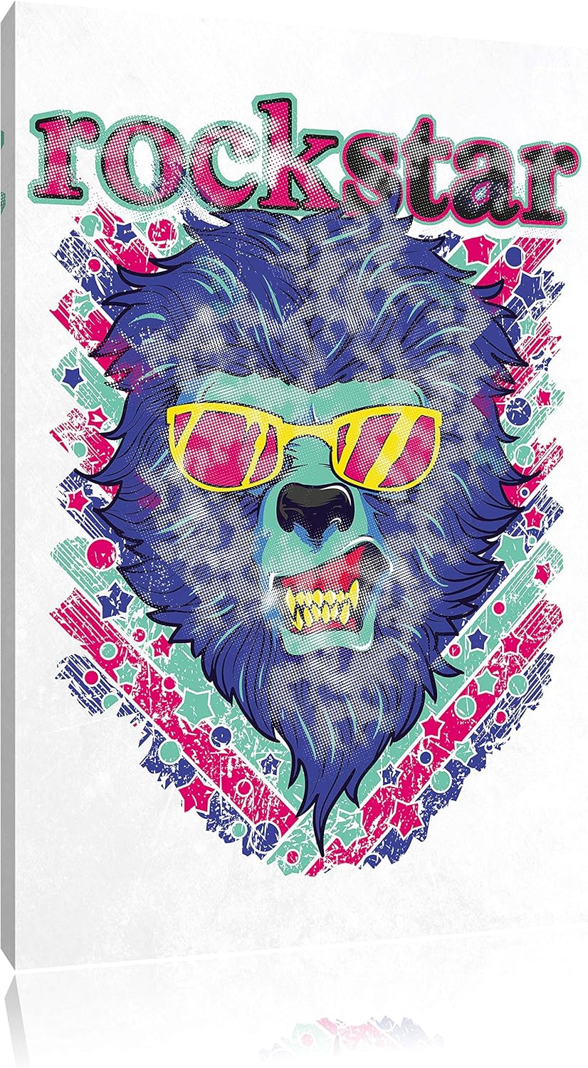 Rockstar-lion white Leinwandbild Bild auf Leinwand, XXL riesige Bilder fertig gerahmt mit Keilrahmen