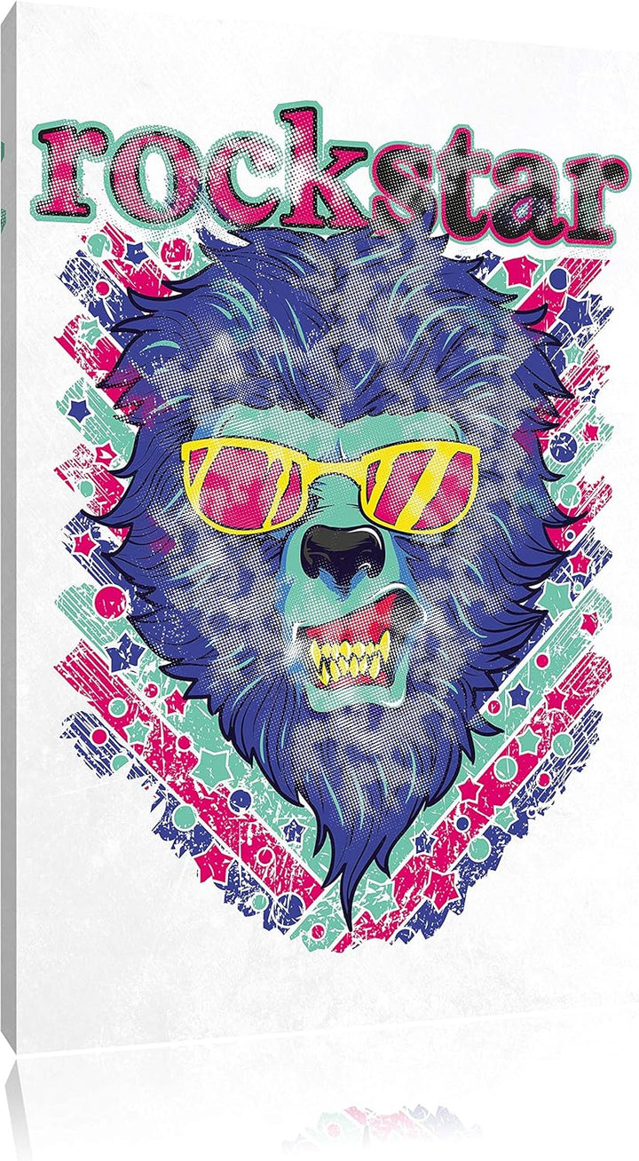 Rockstar-lion white Leinwandbild Bild auf Leinwand, XXL riesige Bilder fertig gerahmt mit Keilrahmen