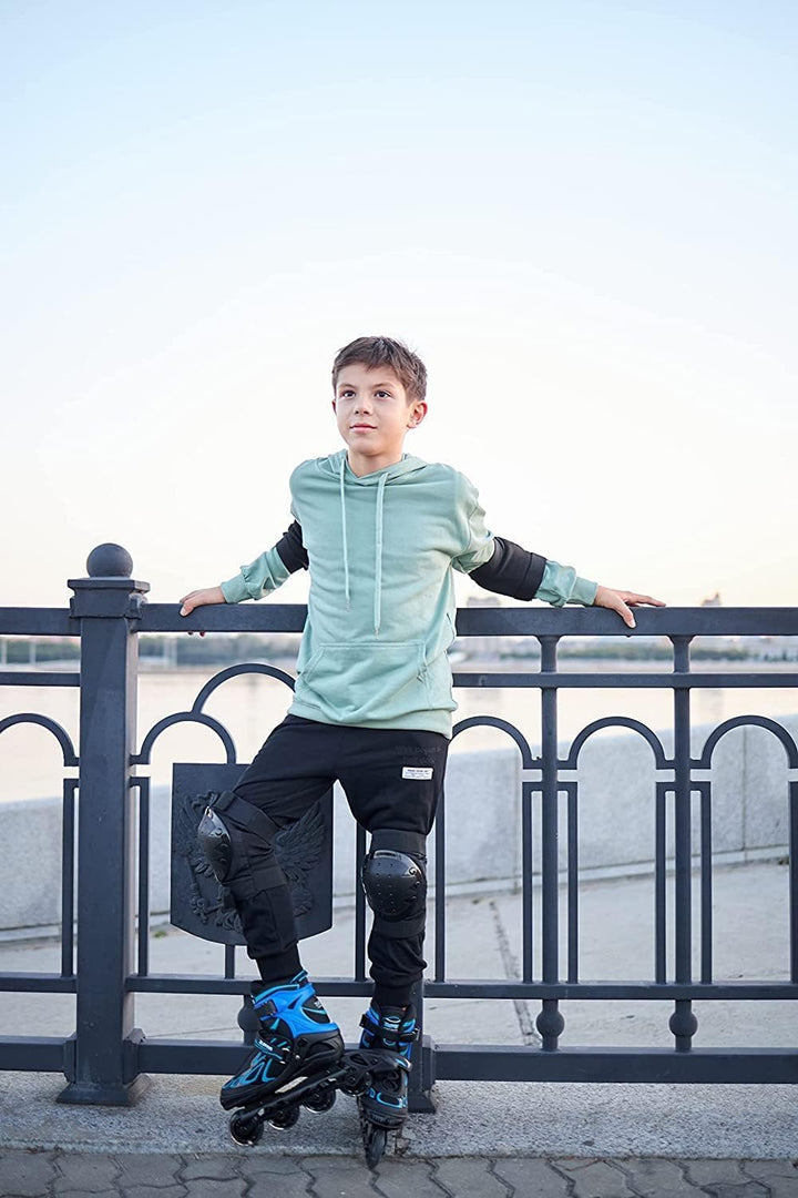 2PM SPORTS Verstellbar Inliner für Kinder, Leucht Inline Skates Rollschuhe für Damen/Herren Blau Med