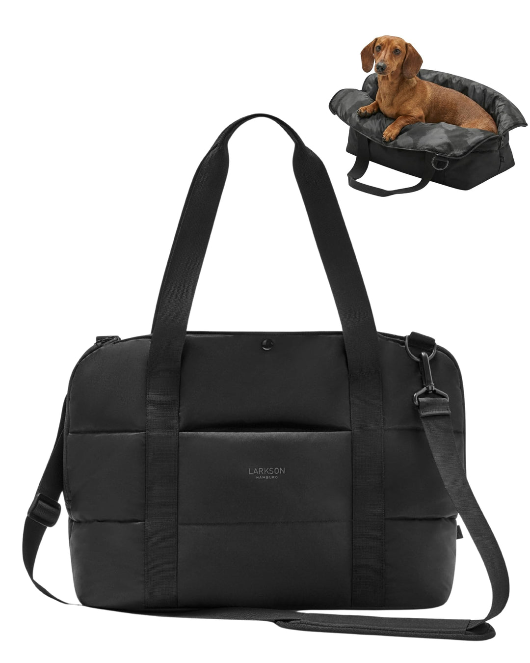 Larkson Hundetragetasche Schwarz - Frida - Aufklappbare Hundetasche für Kleine Hunde bis 8kg - Trans