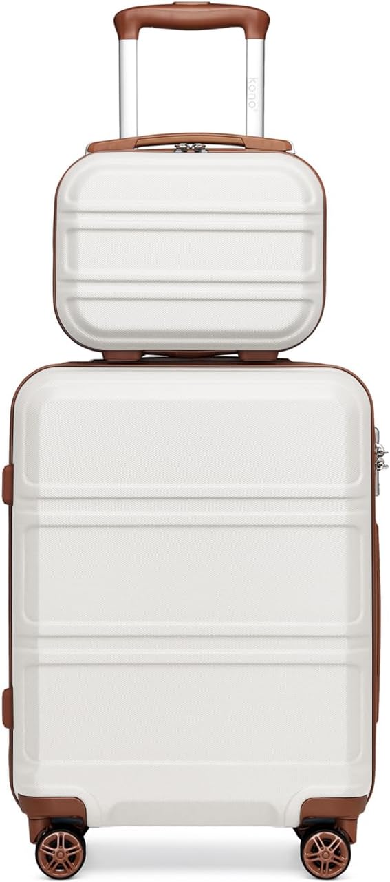 KONO Kofferset ABS Hartschalen Hardcase Trolley TSA-Schloss Reisekoffer Creme Weiss, Creme Weiss