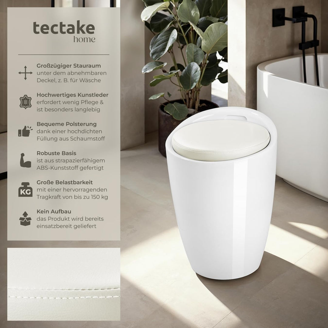 tectake® Sitzhocker, Badhocker, Hocker mit Stauraum und Sitzkissen, als Badezimmer Deko und Wäscheko