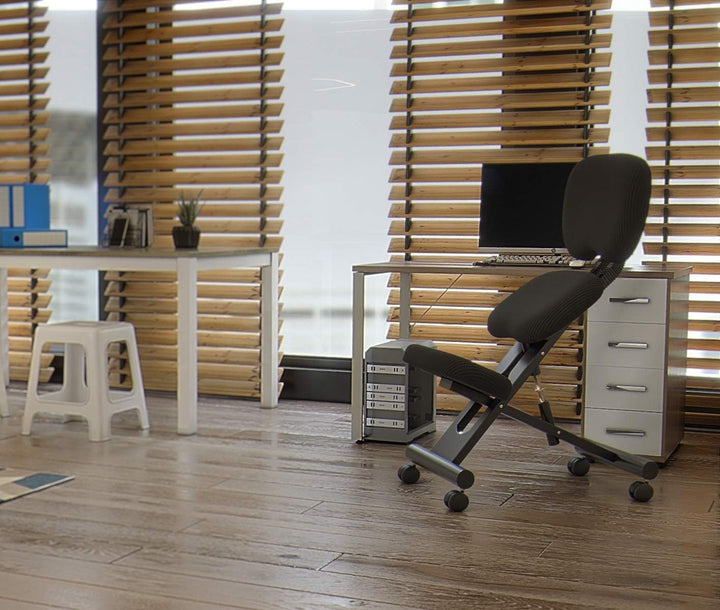 Cinius Ergonomischer Stuhl Orthopädischer Kniestuhl mit Rücken Computerstuhl Kniehocker Stoff Schwar