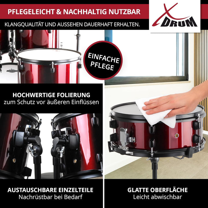 XDrum Rookie 22" Fusion Schlagzeug Komplettset Ruby Red - Ideal für Einsteiger - Stylische Hardware