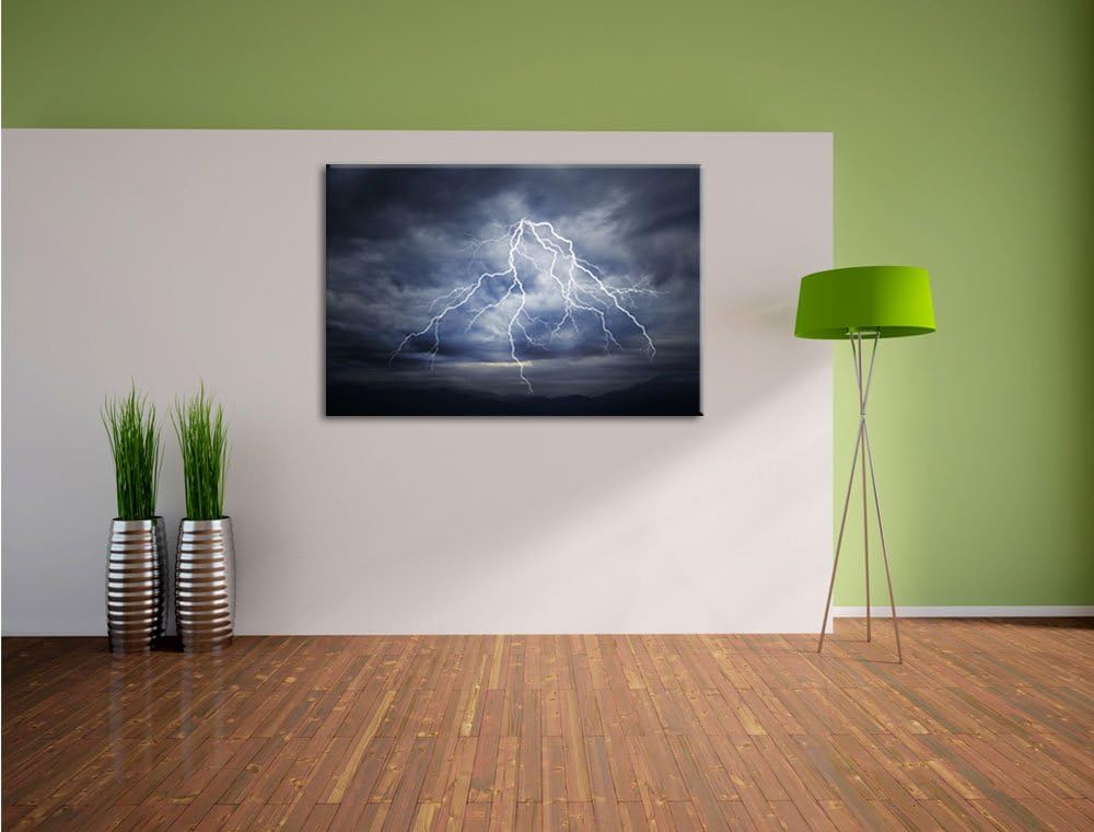 Blitze am stürmischen Himmel Format: 100x70 auf Leinwand, XXL riesige Bilder fertig gerahmt mit Keil