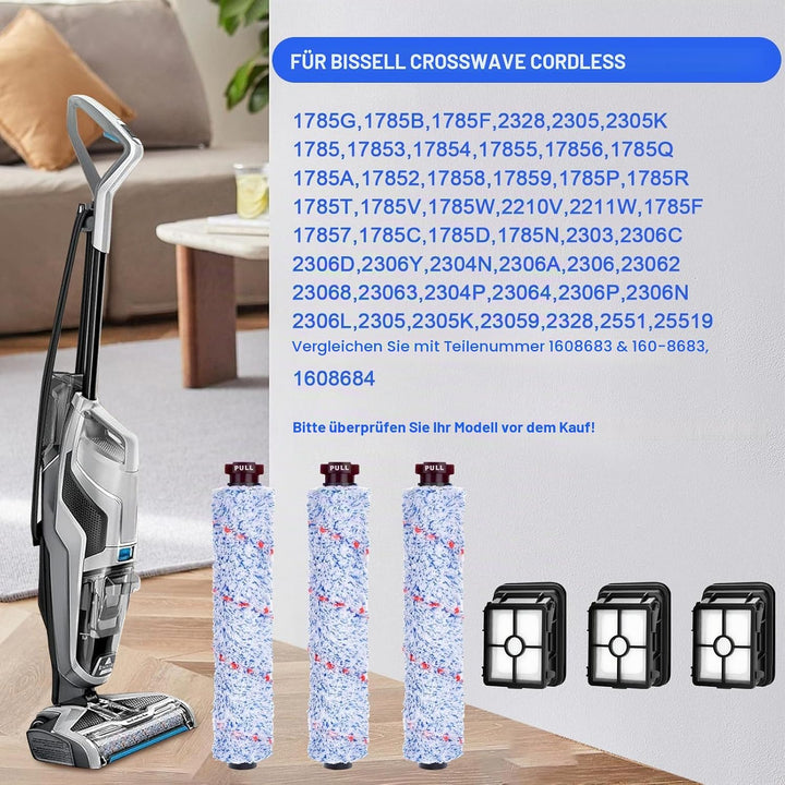 Zubehör für Bissell CrossWave, Ersatzteile für Bissell mit 3 Bürstenrollen, 3 Ersatz Filter und 1 Re