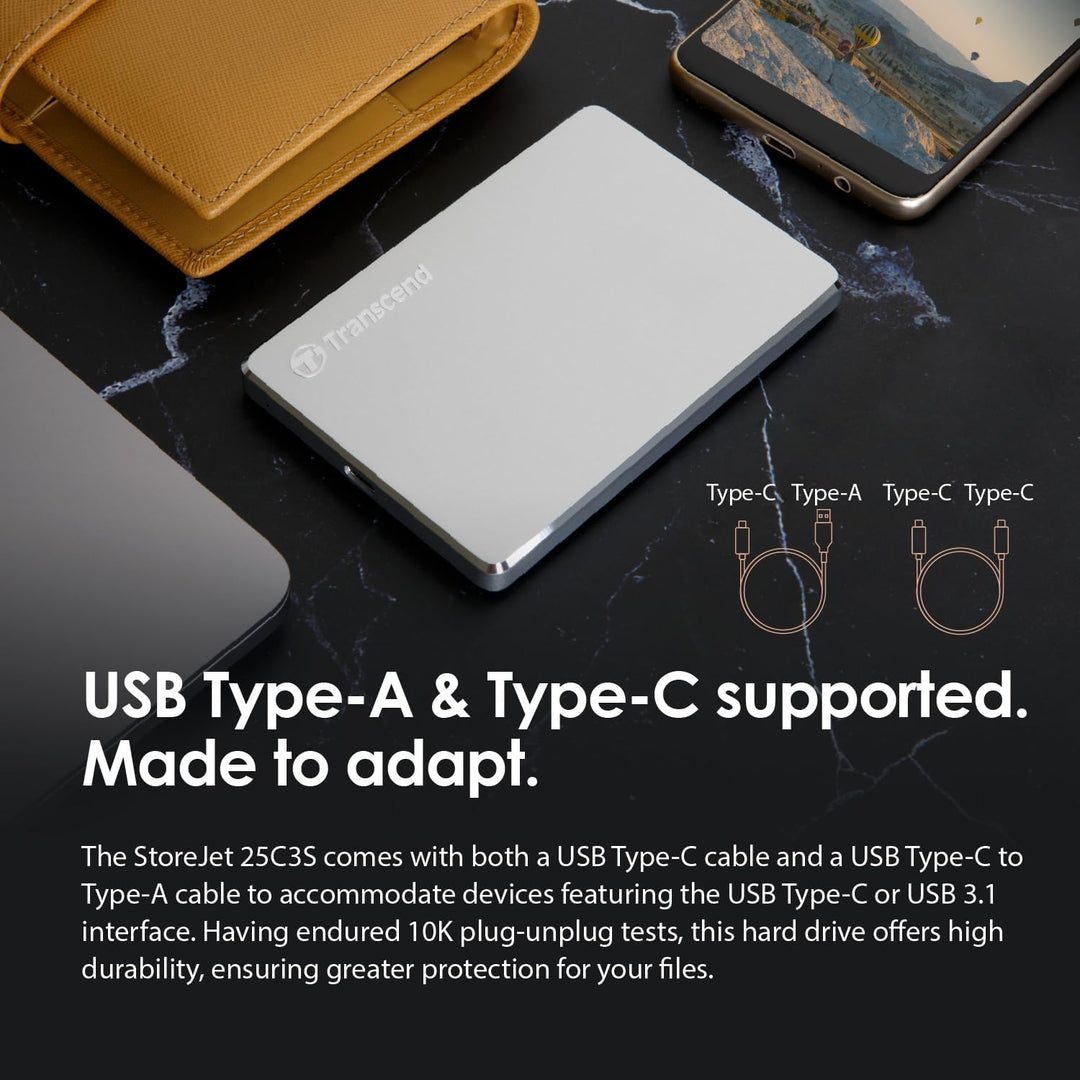 Transcend 2TB USB 3.1 Gen 1 USB Type-C StoreJet 25C3S SJ25C3S externe Festplatte TS2TSJ25C3S, 2TB