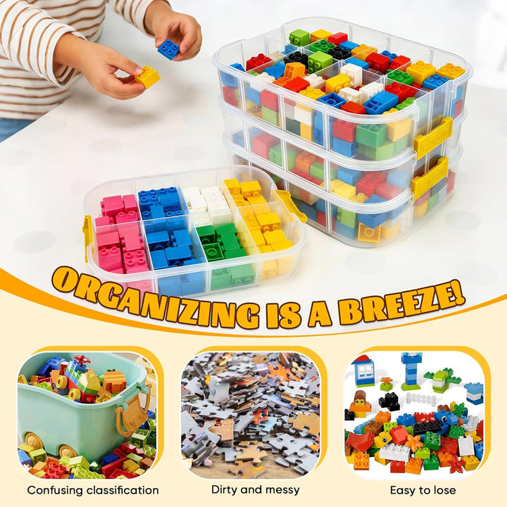 Legosteine Aufbewahrungsboxen,Legosteine Sortierbox,4 Stufen Hohe Kapazität,Mit Trennbarer Partition