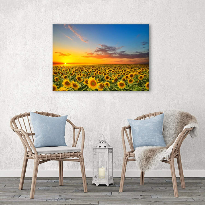 Feeby, Leinwandbild, Bilder, Wand Bild, Wandbilder, Kunstdruck 40x60cm, Wiese, Blumen, Sonnenblume,