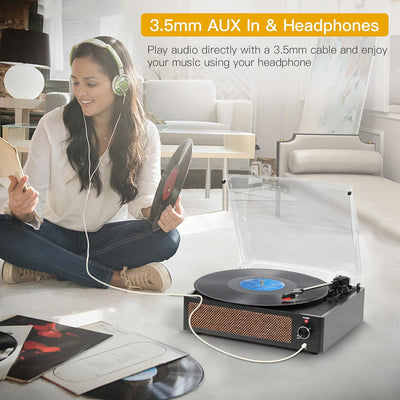 Trynnay Plattenspieler mit Lautsprecher Vinyl Schallplattenspieler Wireless LP Phonograph mit Eingeb