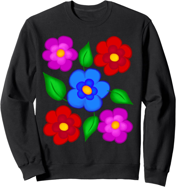 Bunte Blumen mit grünen Blättern geschmückt Sweatshirt