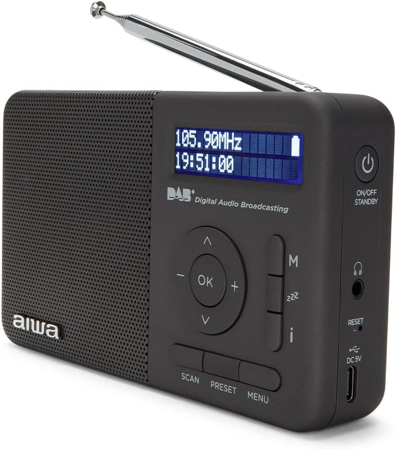 AIWA RD-40DAB/BK: Wiederaufladbares digitales Radio (Dab/Dab+/FM, integrierter Lautsprecher, 100 Sen