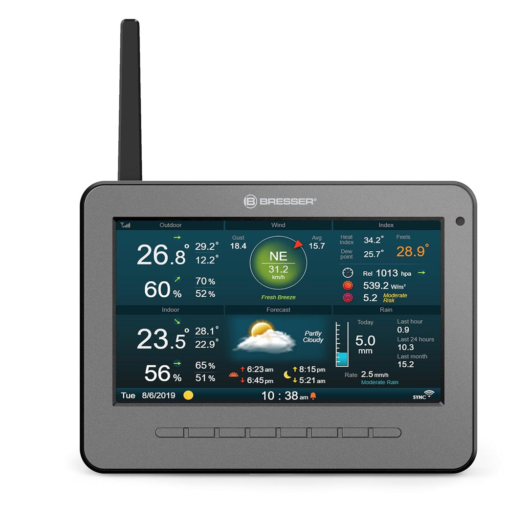 Bresser Basisstation für WLAN Wetterstation mit 7-Zoll-Display, Wettervorhersage, Wecker, AWEKAS