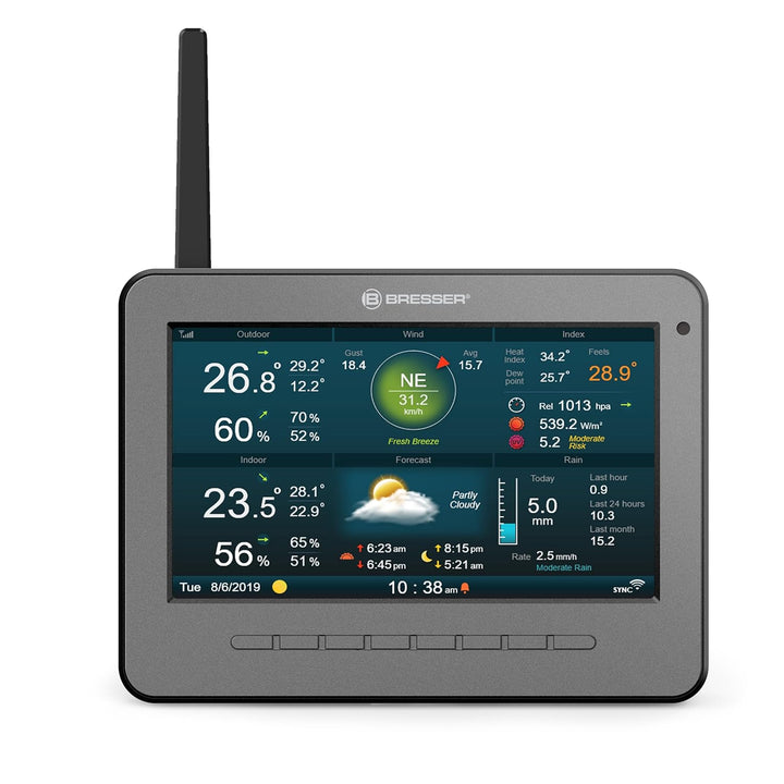 Bresser Basisstation für WLAN Wetterstation mit 7-Zoll-Display, Wettervorhersage, Wecker, AWEKAS