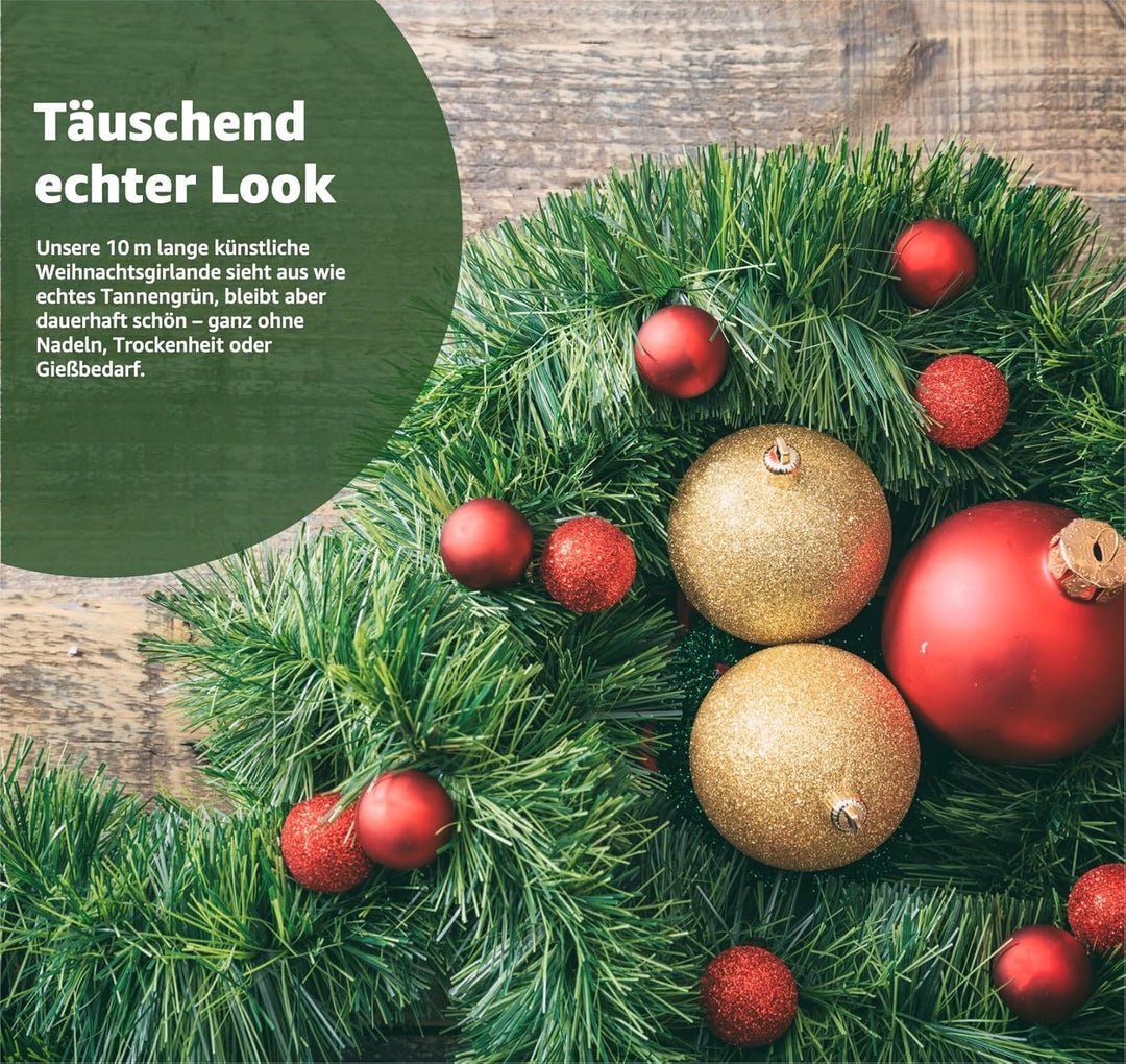 3X Weihnachtsgirlande 10 Meter - künstliche Dekogirlande Ø 10 cm - Tannen Girlande Weihnachten (3X g