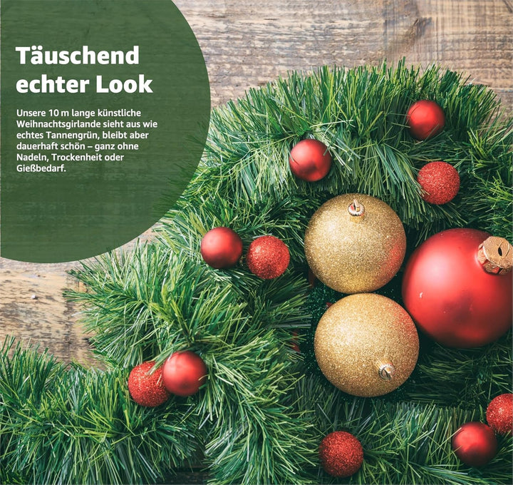 3X Weihnachtsgirlande 10 Meter - künstliche Dekogirlande Ø 10 cm - Tannen Girlande Weihnachten (3X g