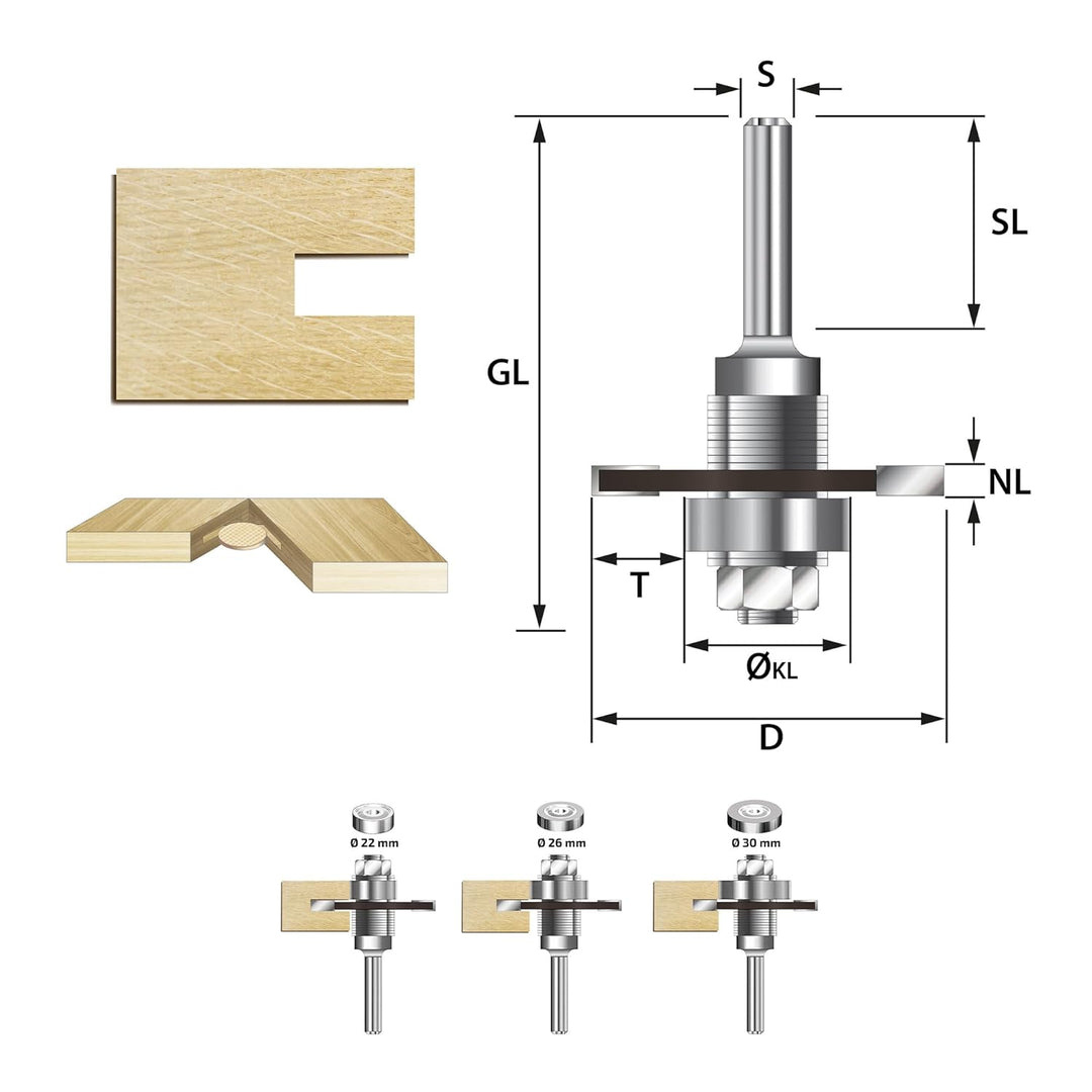 ENT 16465 Flachdübelfräser HW, Schaft (S) 12 mm, Durchmesser (D) 47 mm, NL 3,97 mm, SL 40 mm, mit 3