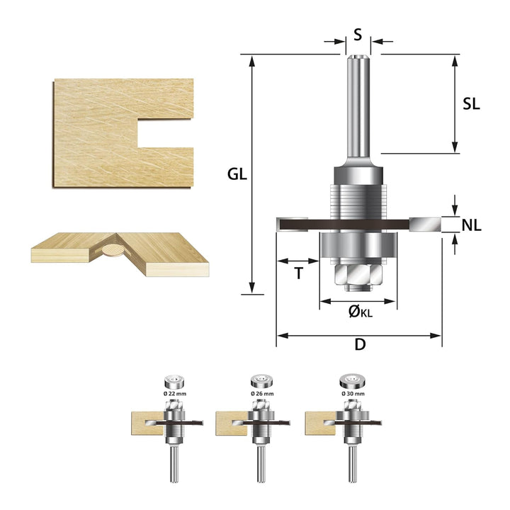 ENT 16465 Flachdübelfräser HW, Schaft (S) 12 mm, Durchmesser (D) 47 mm, NL 3,97 mm, SL 40 mm, mit 3