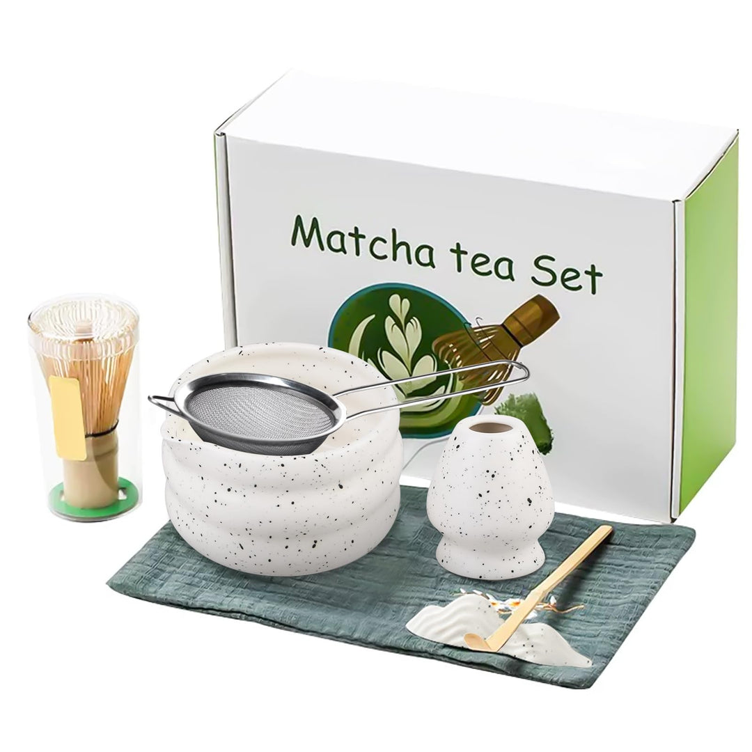 7 Stück Premium Matcha Set: Japanisches Matcha Tea Set Komplett mit Keramik Matcha Schale, Chasen, L