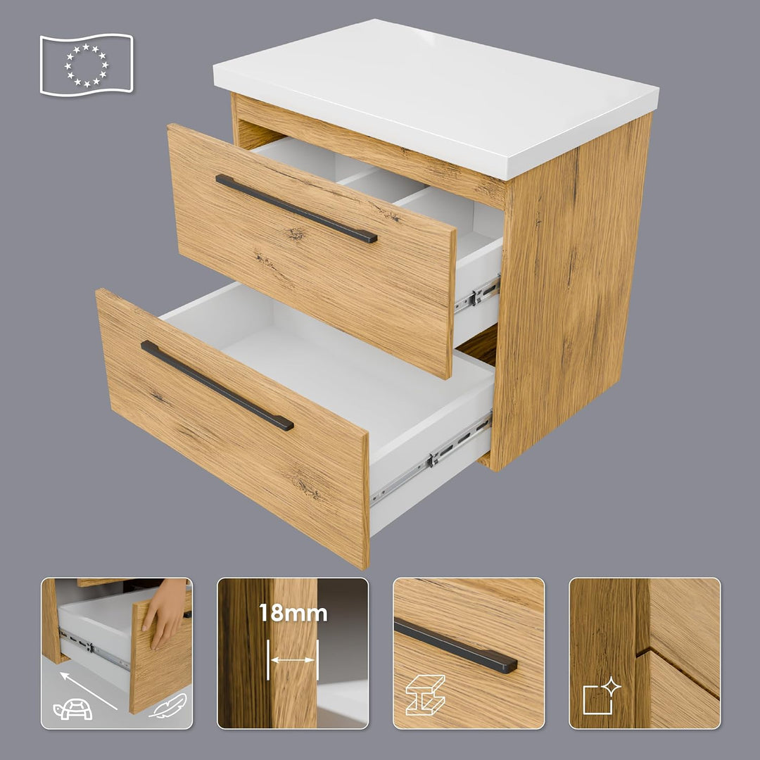 paplinskimoebel GIRONA Waschbeckenunterschrank hängend 60 cm breit, Universal Badschrank mit 2 Schub