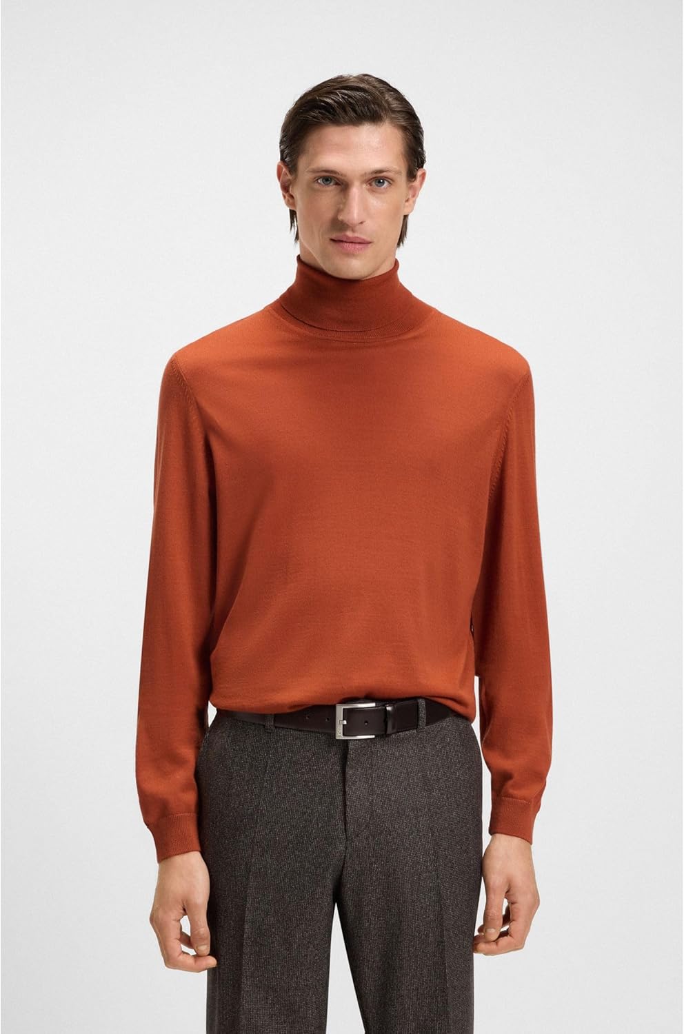 BOSS Herren Musso-P Slim-Fit Rollkragenpullover aus extrafeiner Merinowolle M Dunkel Orange809, M Du