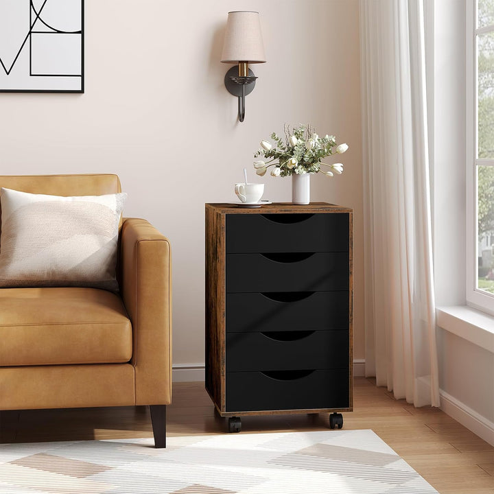 WOLTU Rollcontainer mit 5 Schubladen, mobiler Aktenschrank mit Rollen, Schubladenschrank Büroschrank