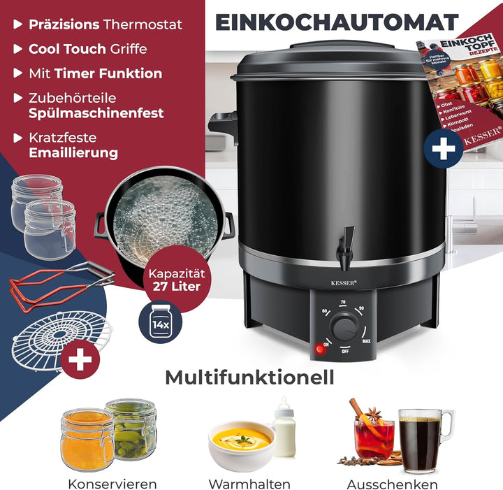 KESSER Einkochautomat 27 Liter, Edelstahl| 1800 Watt | Temperatur von 30-100°C | Dauerbetrieb | Absc