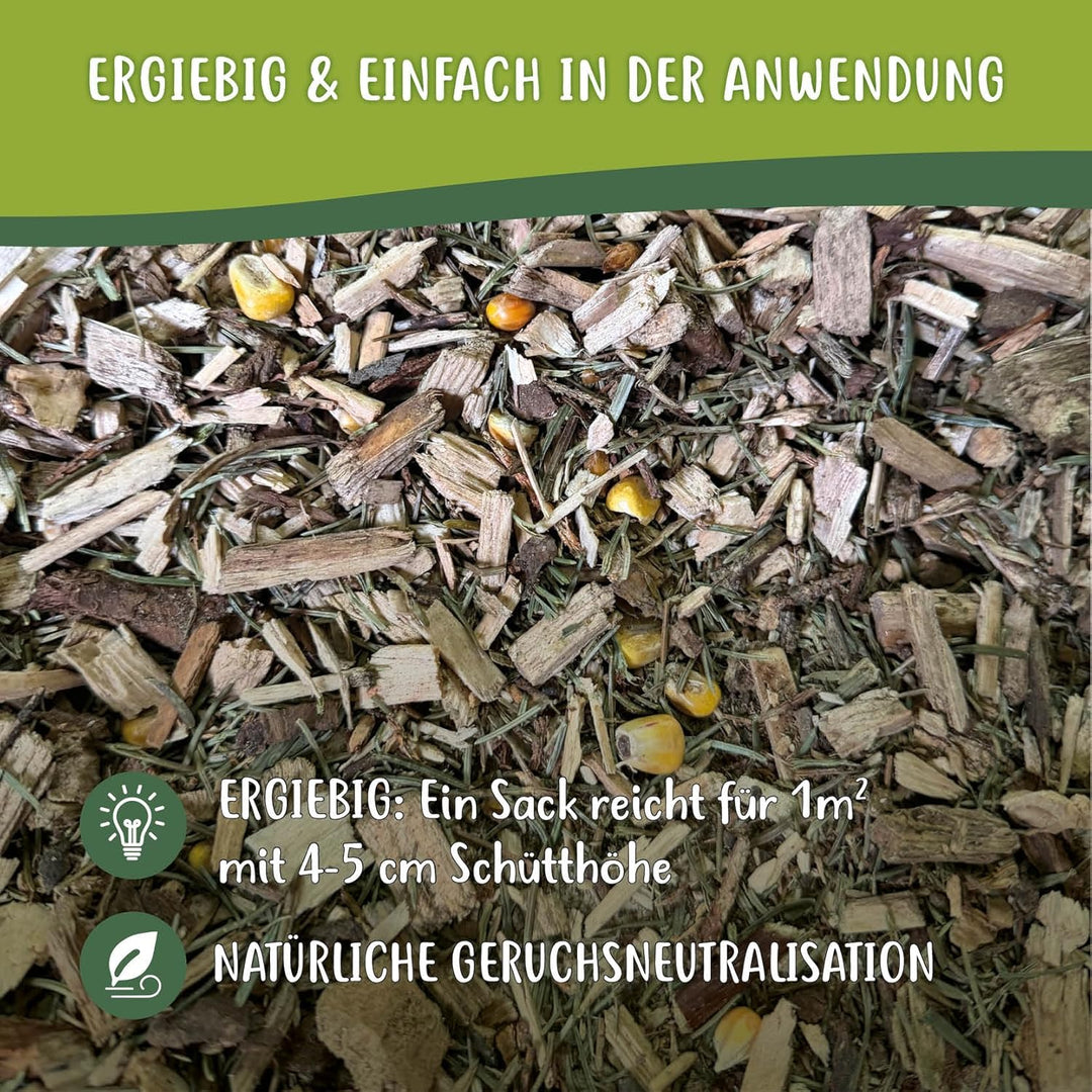 Waldboden Einstreu mit Mais 2X 40 L – natürliches Erlebniseinstreu mit Tannen & Fichtennadeln – Besc