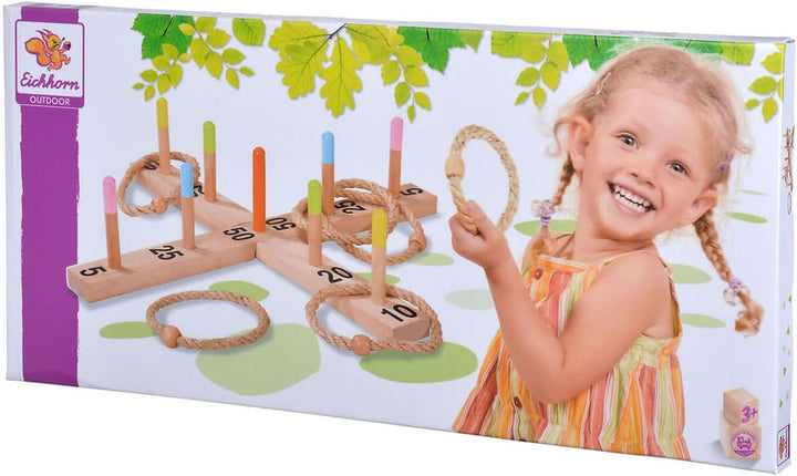 Eichhorn 100004505 - Outdoor Ringwurfspiel - 50x50cm mit 5 Wurfringen, 1 Kreuz, 9 Spielstäben, aus K