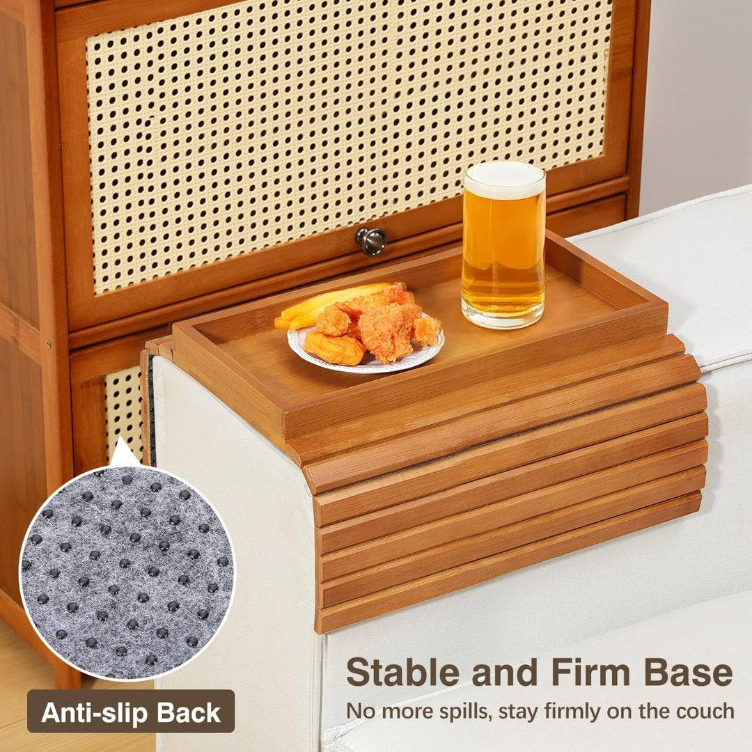 Kssiaz Sofatablett Armlehne, Bambus Sofa Tablett Sofa Ablage, Faltbares Couch Tablett Armlehne, Ruts