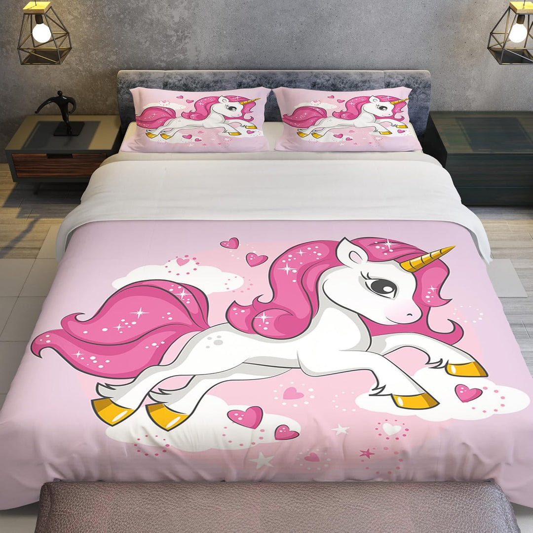 SHUAIG Einhorn Bettwäsche Set Kinder Bettwäsche 3D Gedruckt Einhorn Cartoon Bettbezug,Soft Mikrofase