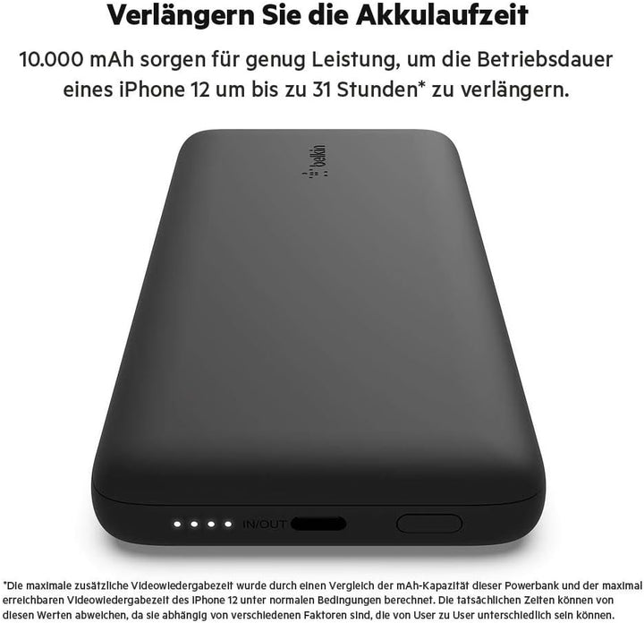 Belkin BOOSTCHARGE Plus 10K tragbares Ladegerät und Powerbank (10.000 mAh mit integriertem Lightning