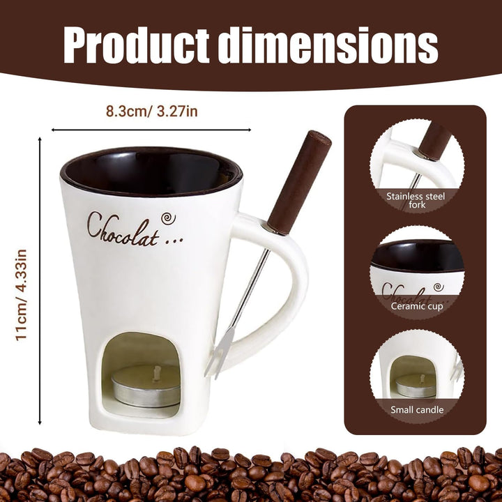 Schokoladen Fondue Becher Set, 130ml Keramik Schokoladenfondue Tasse, Schokoladen-Hot-Pot-Schmelzbec