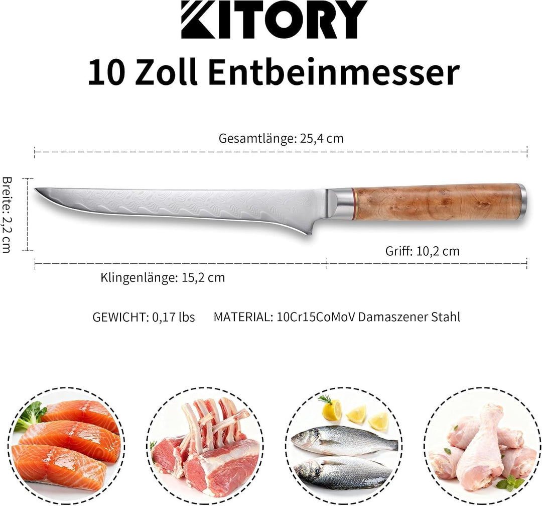 Kitory Filetiermesser Damaststahl 73 Lagen Profi Ausbeinmesser 15 cm Klinge Aus 10Cr15CoMoV Stahl mi