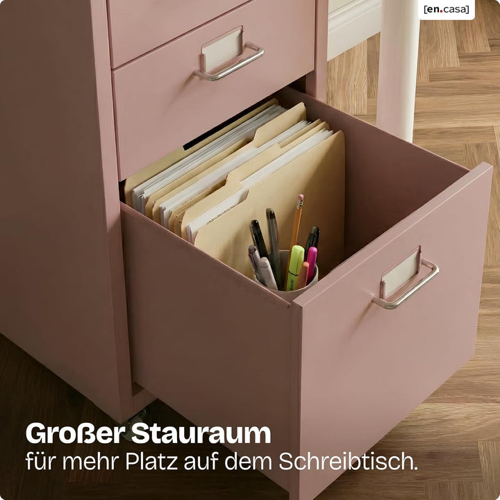 [en.casa] Rollcontainer Kökar Schubladenschrank Metall Aktenschrank mit 5 Schubladen Bürowagen mit R