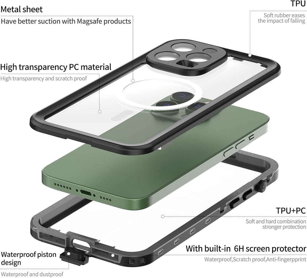 FocRelaxer für iPhone 14 Pro Max Hülle IP68 Wasserdicht Handyhülle Stossfest Staubdicht Outdoor Panz