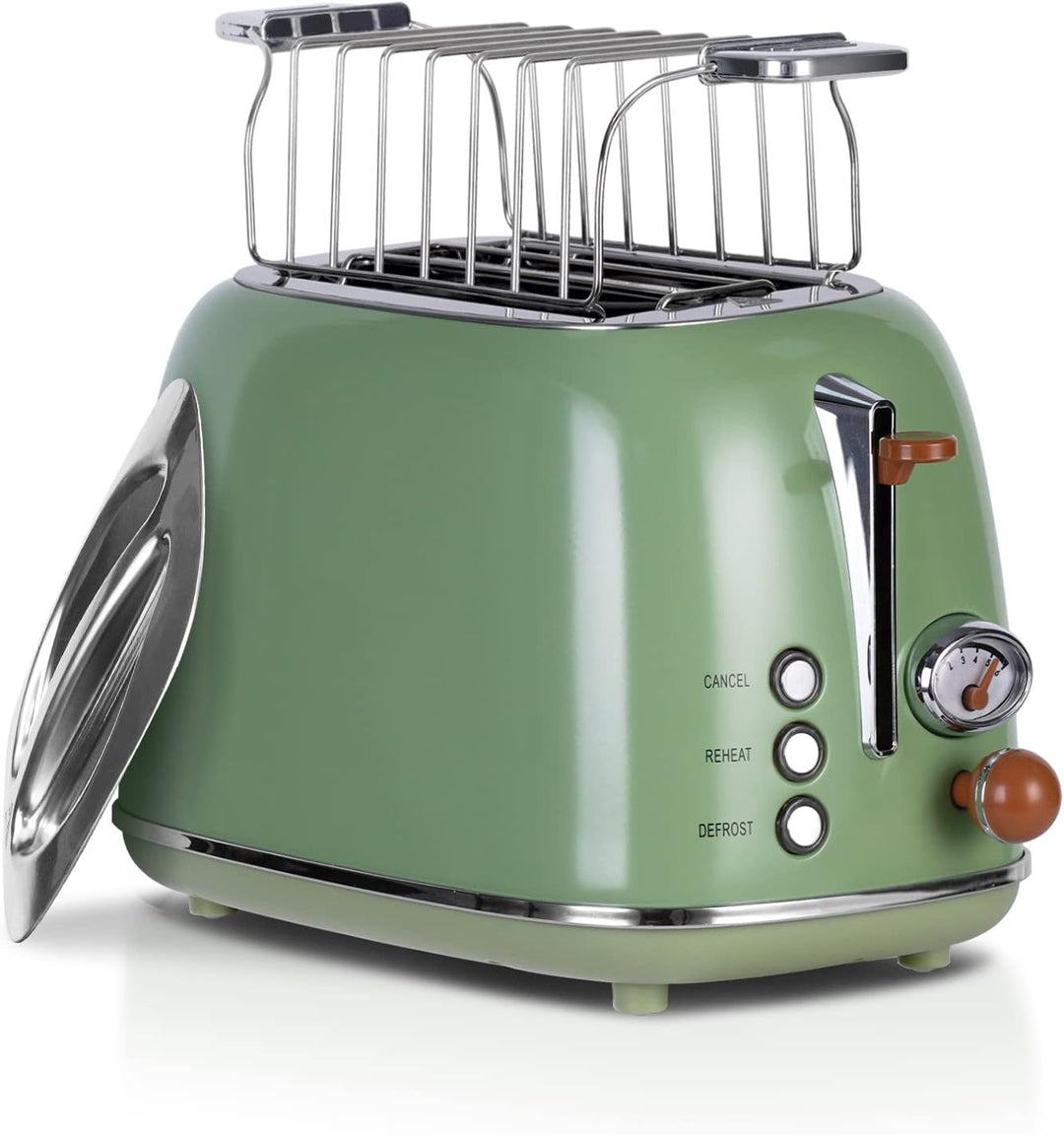 Wiltal Toaster Retro 2 Scheiben 6 Einstellbare Bräunungstufen，Edelstahl mit hochwertige Brötchenaufs