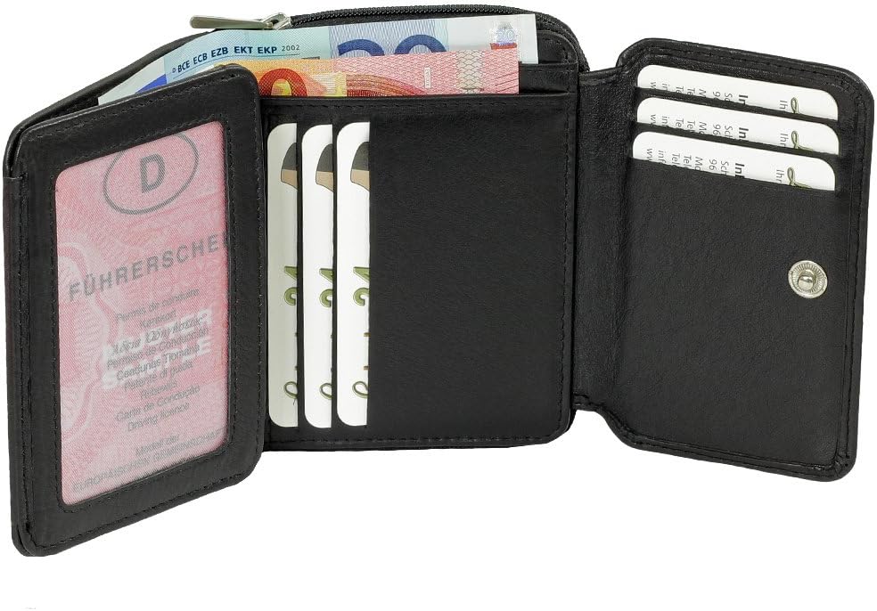 Branco Leder Geldbörse Portemonnaie Damenbörse Damen Geldbeutel Schwarz - sehr hochwertig, Schwarz