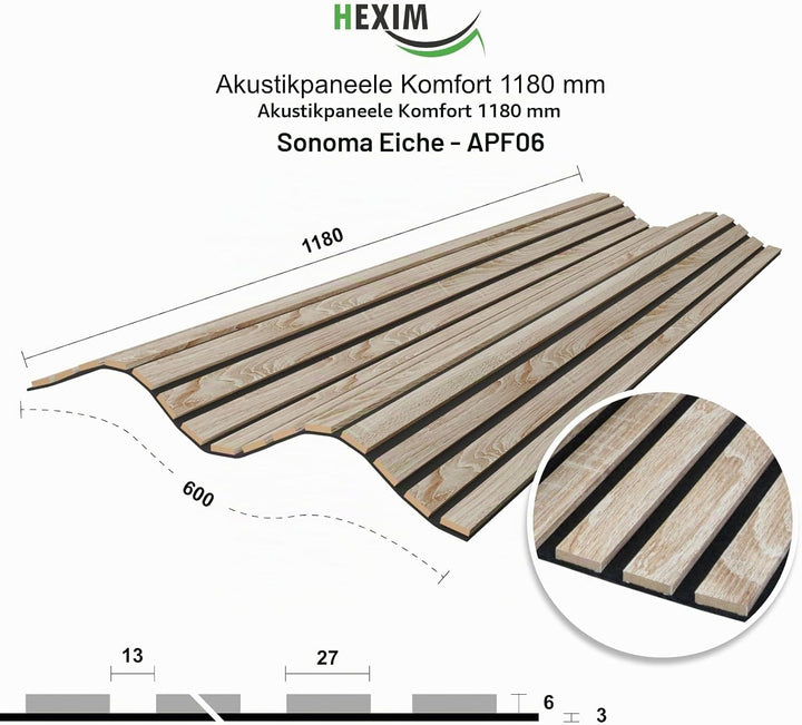 HEXIM Akustikpaneele 118x60cm Holz Comfort - flexible Holzpaneele Platten Lamellenwand MDF Wandpanee