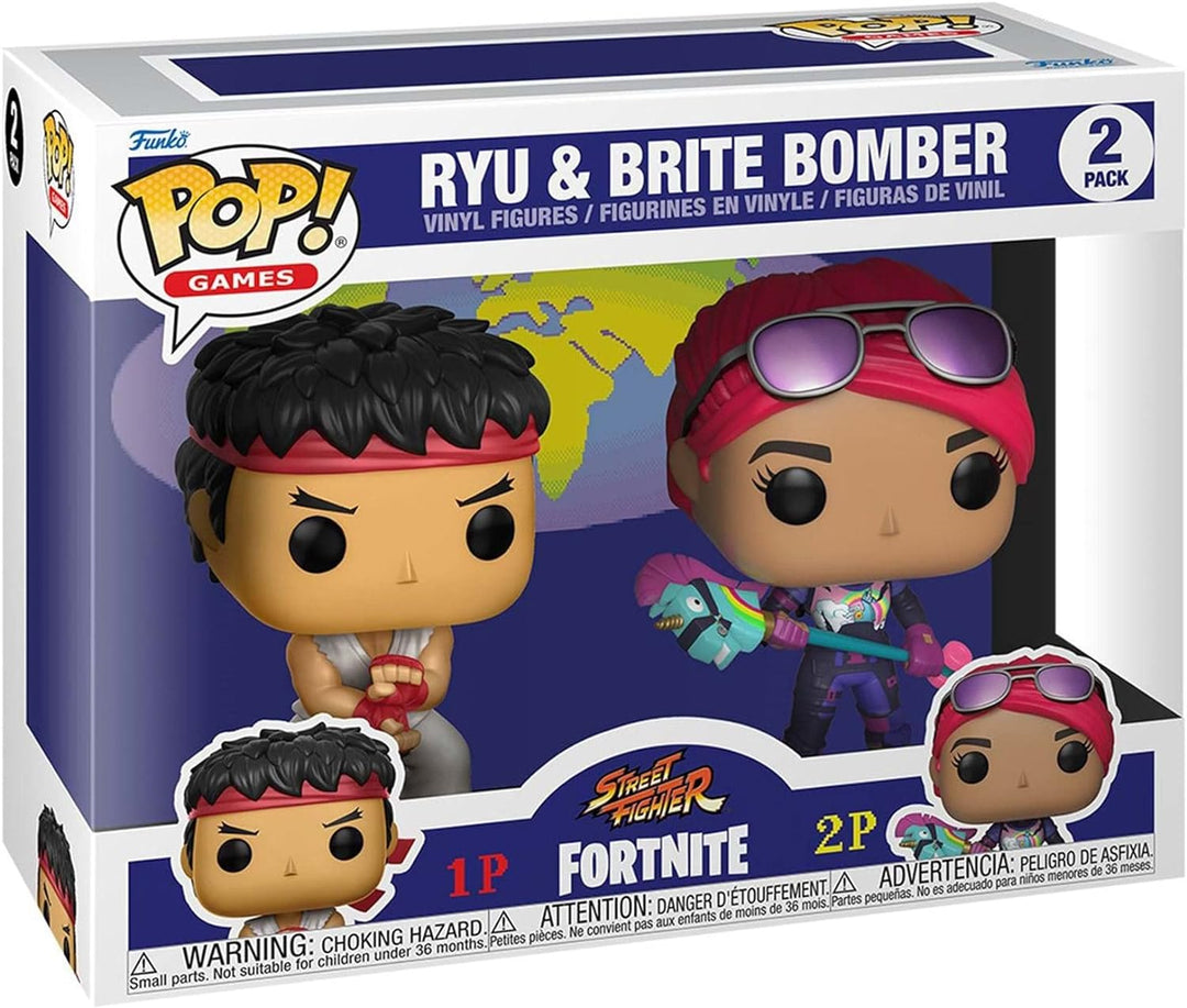 Funko Pop! Games: Fortnite - 2 Packung Ryu & Brite Bomber - Street Fighter - Vinyl-Sammelfigur - Ges