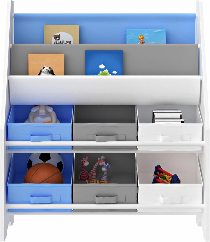 [en.casa] Kinderregal Ponteceso Bücherregal mit 2 Ablagefächern Spielzeugregal 6 Boxen Bücherkiste m