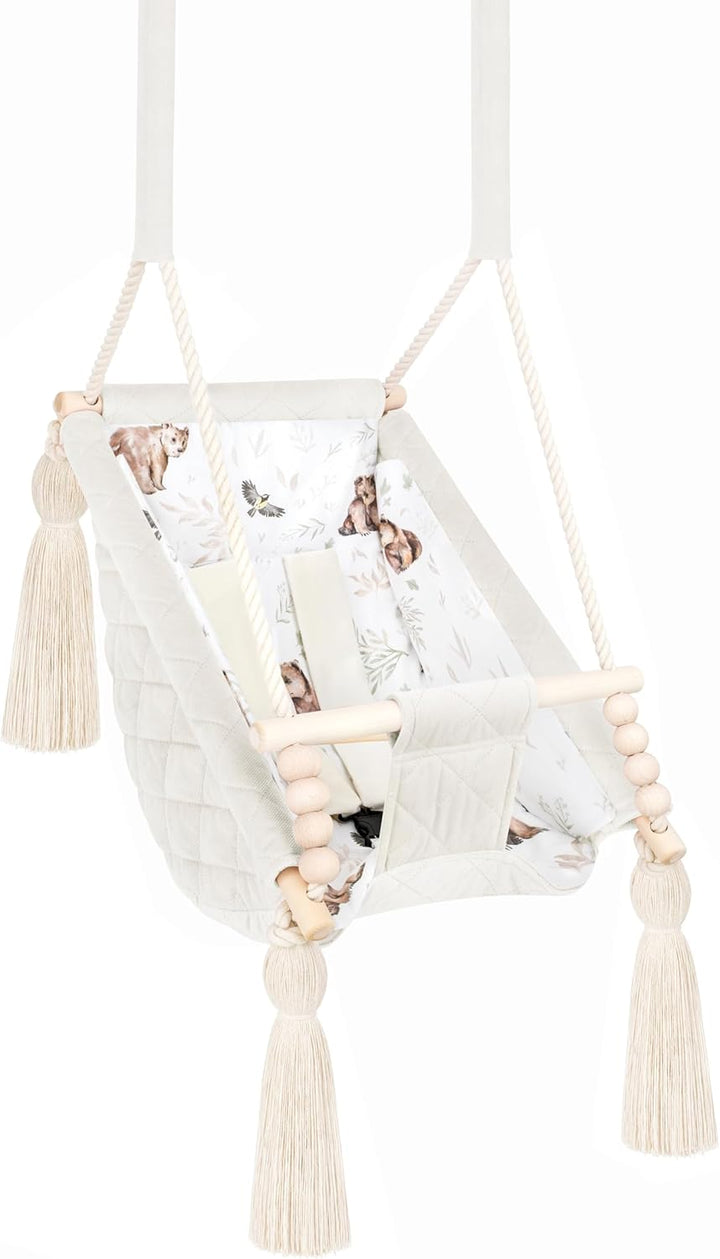 Babyschaukel, Naturbeige, Samt, Hängematte für den Innenbereich, 2 m, personalisierbar mit Vornamen,
