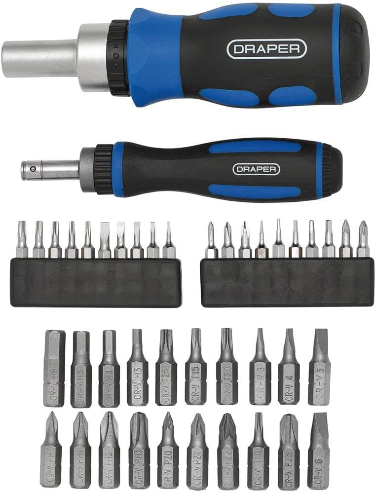 Draper 46479 Ratschen-Schraubendreher und Bit, 42-teilig, blau