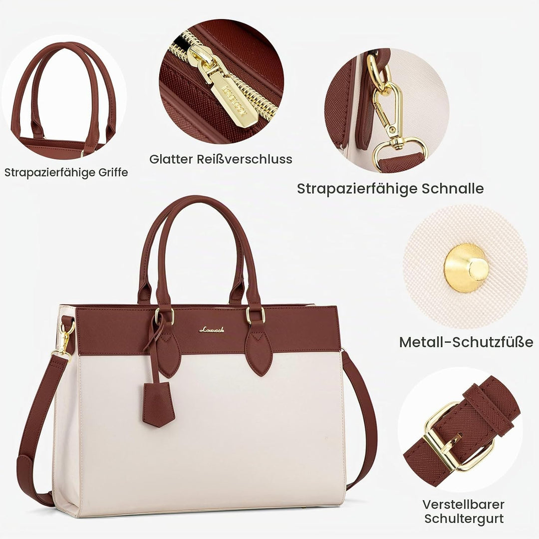 LOVEVOOK Laptoptasche Damen 15,6 Zoll, Gross Arbeitstasche Handtasche Schultertasche Wasserdicht PU