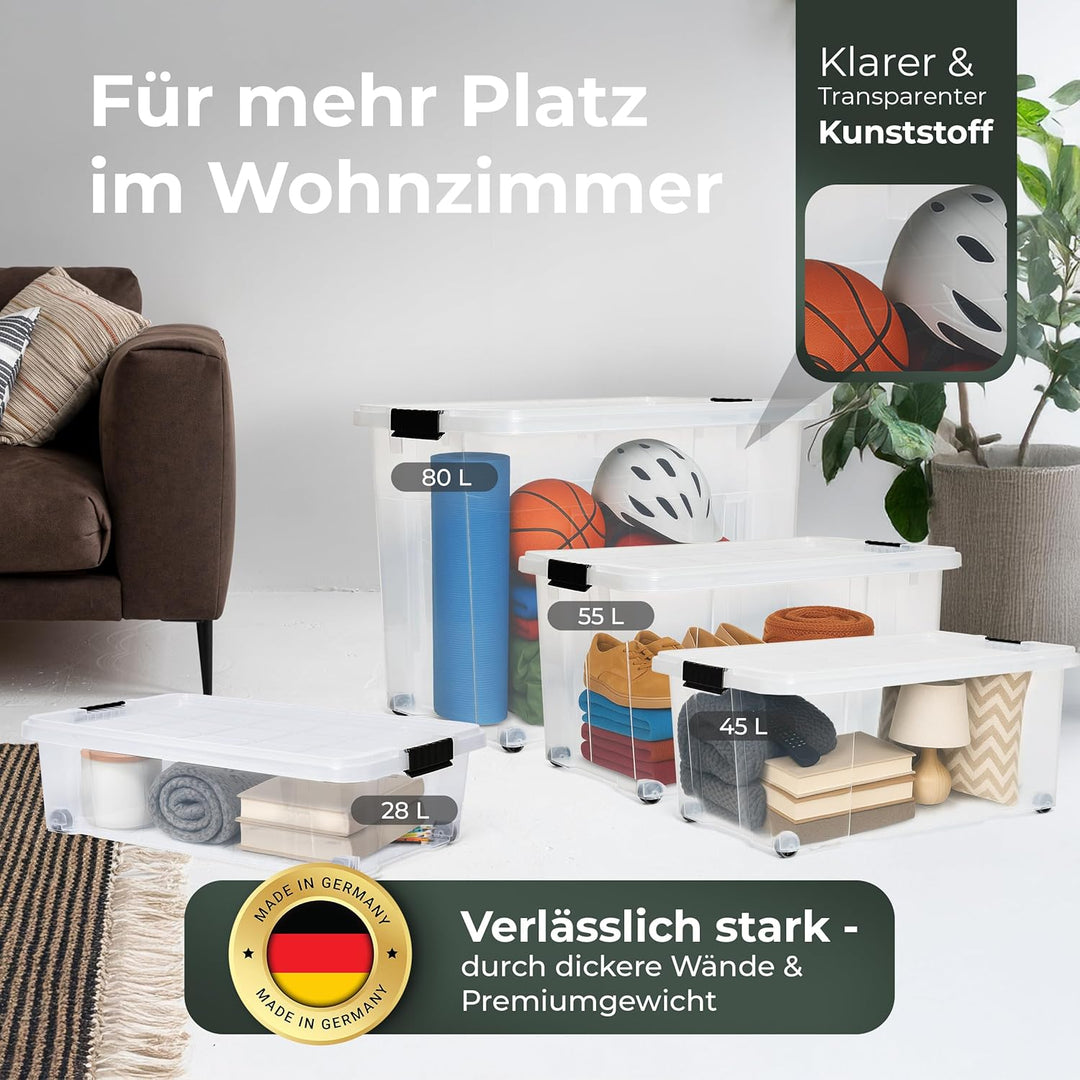 Novaliv 2x Unterbettkommode mit Rollen 28L Aufbewahrungsbox Deckel transparente Nestbar stapelbare m