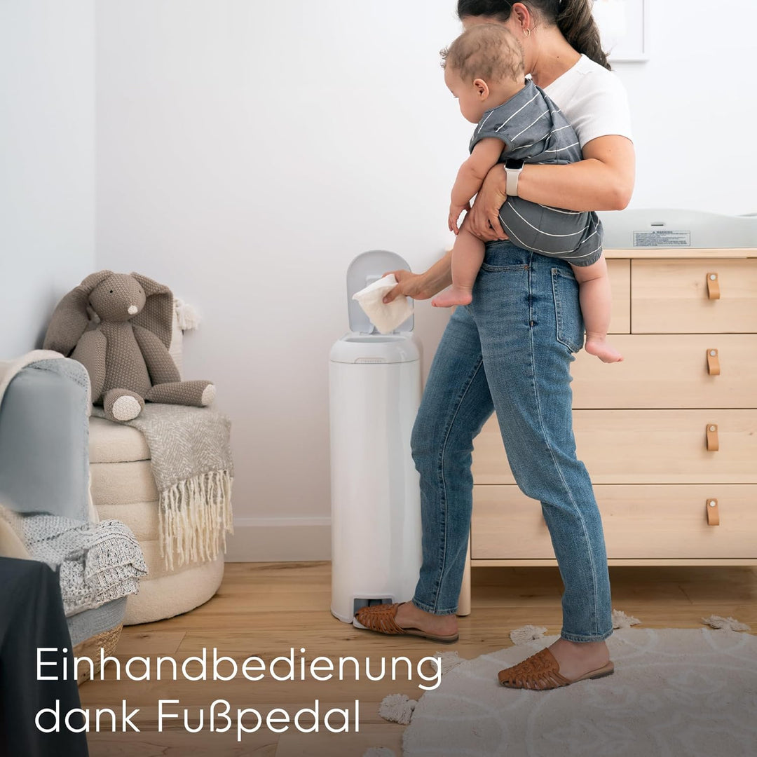 Diaper Genie Platinum Edelstahl Windeleimer mit Fusspedal, neuartiges System mit abreissbaren Beutel