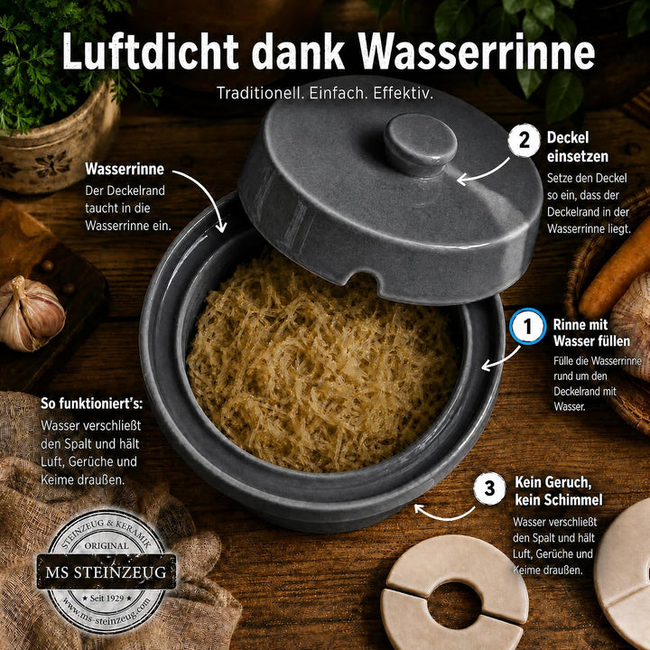 Gärtopf Mini Fermentation 2 Liter steingrau Milchsäuregärung Konservieren Einmachen gesunde Ernährun