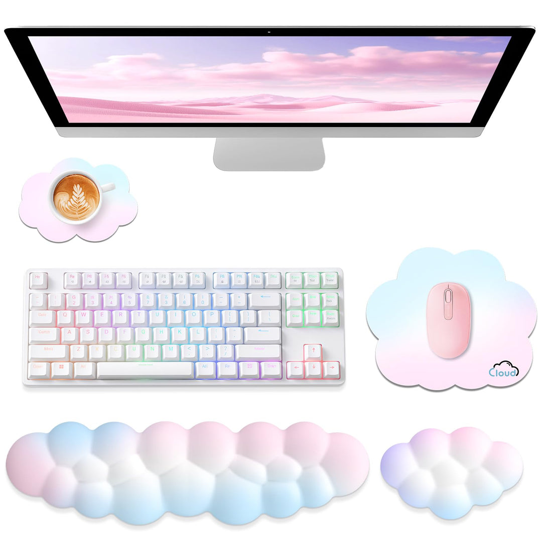 Sushret Memory‑Schaum Cloud Handballenauflage Tastatur‑Set, 4‑in‑1: Ergonomische Tastatur Handballen