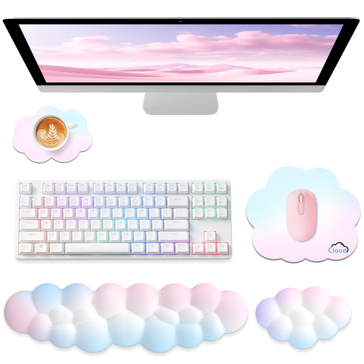 Sushret Memory‑Schaum Cloud Handballenauflage Tastatur‑Set, 4‑in‑1: Ergonomische Tastatur Handballen